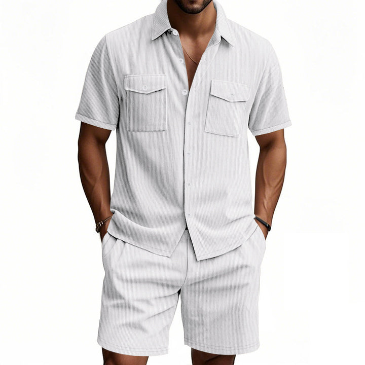Herren lässiges Hemd-Shorts-Set mit strukturiertem Gewebe Echoarchiv