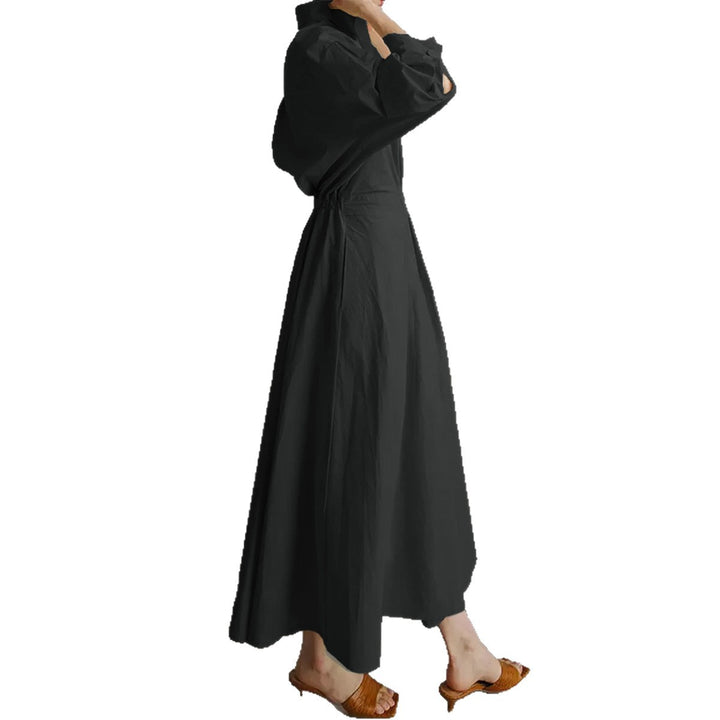 Damen tailliertes Hemdblusenkleid mit kastigem Kragen, mittellangen Ärmeln, Seitentaschen und ausgestelltem Tellerrock – Lunéa
