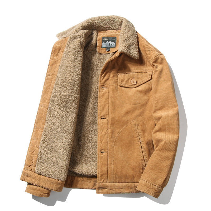 Herren Cordjacke mit durchgehendem Sherpa‑Futter und Hemdkragen – Taviero