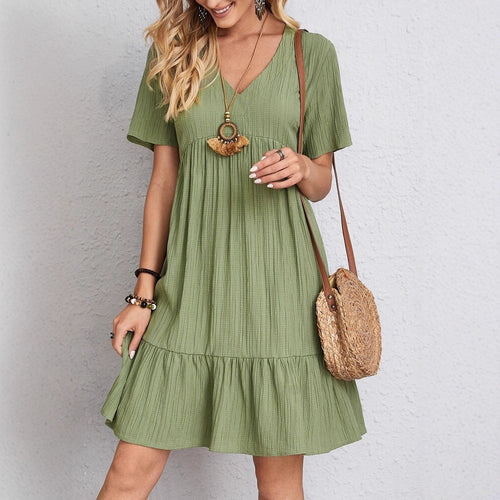 Damen nan Crinkle-Sommerkleid mit V-Ausschnitt, Empirenaht und Volant-Saum Echo Archiv