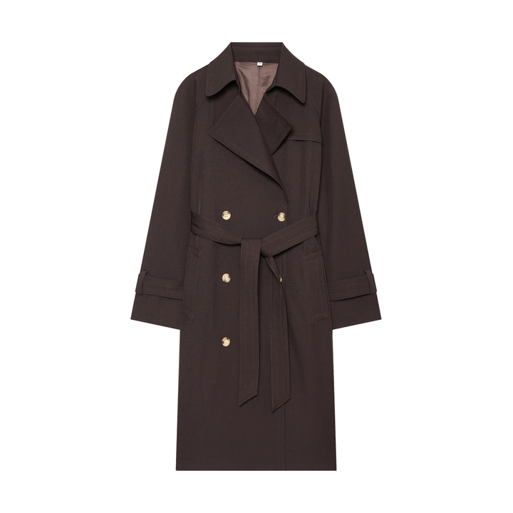 Damen eleganter Utility-Trench mit breitem Revers, Bindegürtel und aufgesetzten Pattentaschen – Avérine