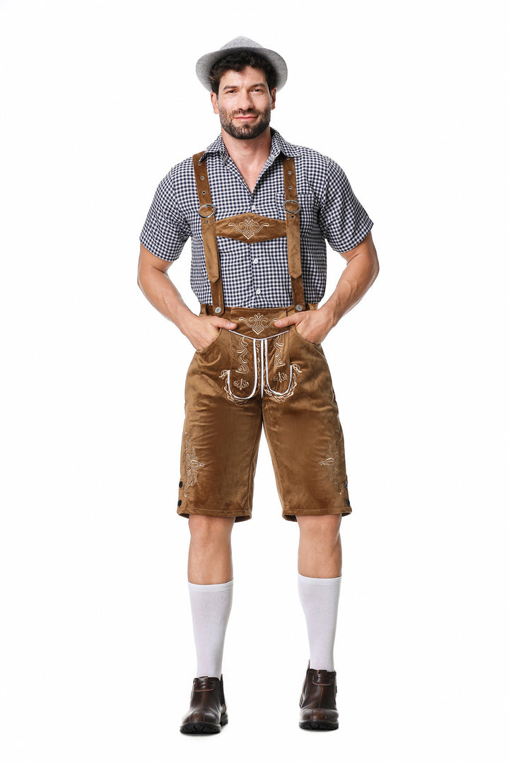 Herren nan authentische Trachtenlederhose kurz mit verstellbaren Trägern und aufwendiger Stickerei Echo Archiv