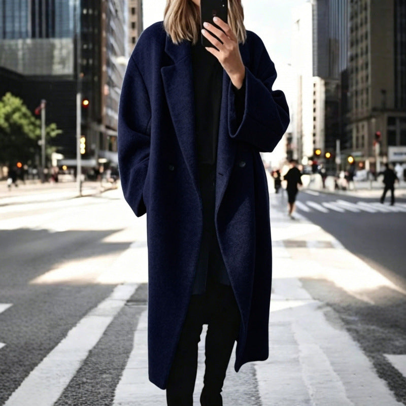Damen Oversize Wollmix-Mantel mit doppelreihiger Knopfleiste, weitem Reverskragen und Eingrifftaschen – Montévia