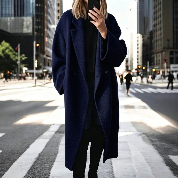 Damen Oversize Wollmix-Mantel mit doppelreihiger Knopfleiste, weitem Reverskragen und Eingrifftaschen – Montévia