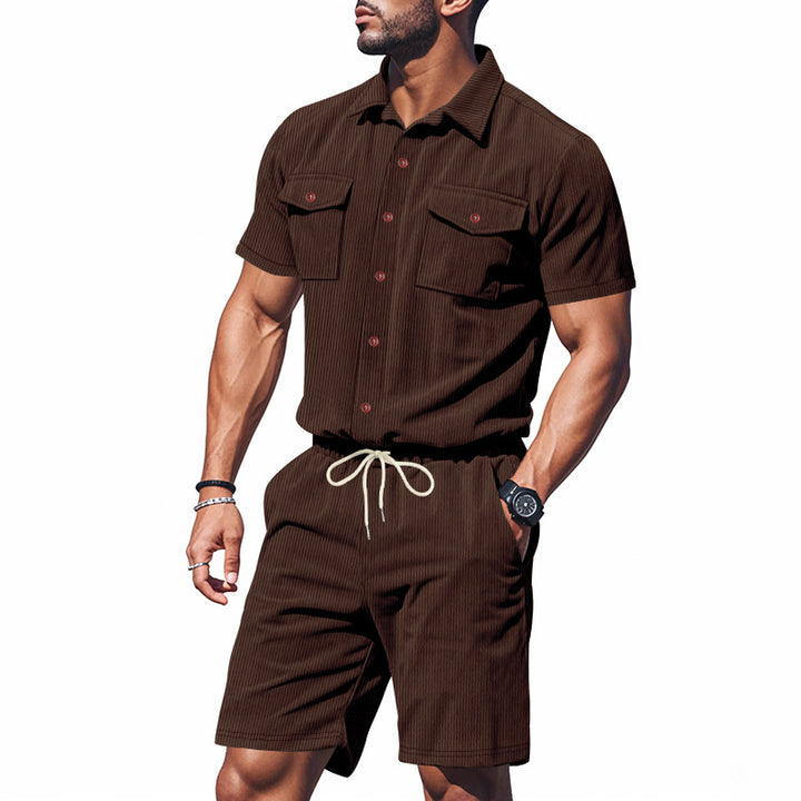 Herren Kurzarm-Hemd und Shorts Set mit praktischen Brusttaschen und elastischem Bund Echoarchiv