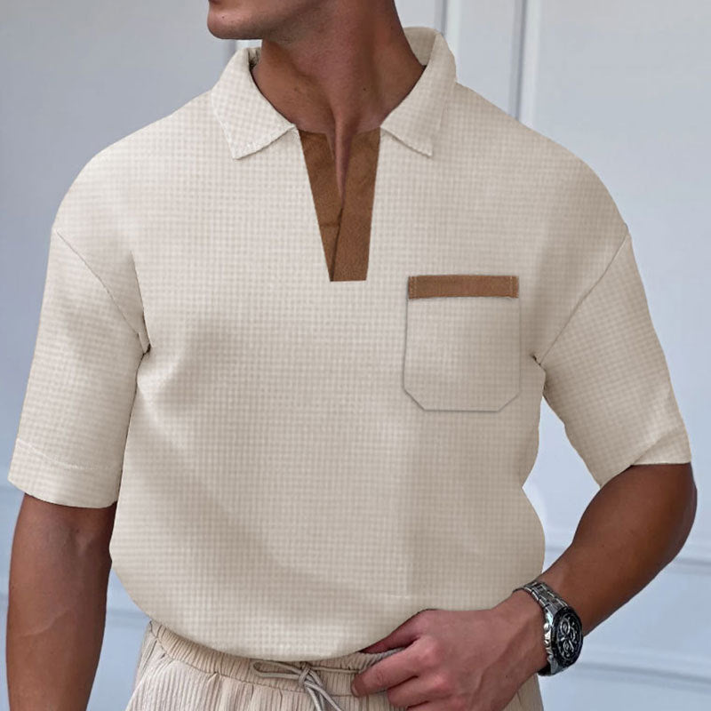 Herren Kurzarm-Polohemd mit modernem Stehkragen und Brusttasche Echoarchiv