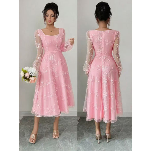 Damen Midi-Kleid mit floralen Spitzenärmeln und schwingendem Saum Echo Archiv