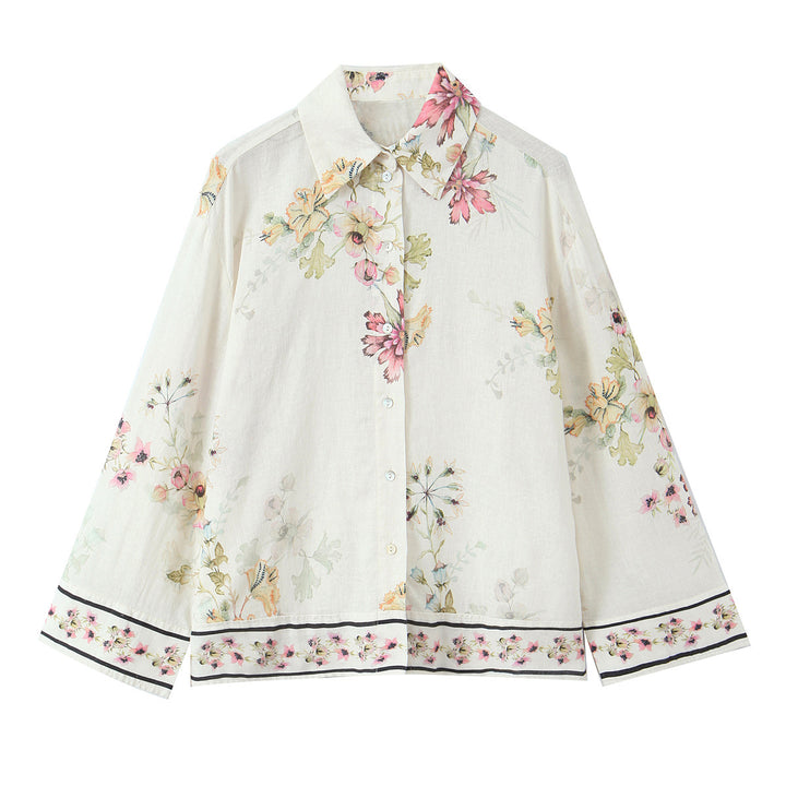 Damen Locker geschnittene florale Button-Down-Bluse mit Bordürenprint Echo Archiv