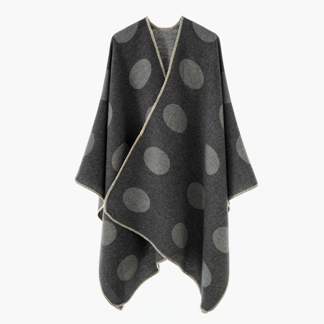 Damen Punkte-Überwurf Cape aus Wollmix mit Zierstich – Avérine