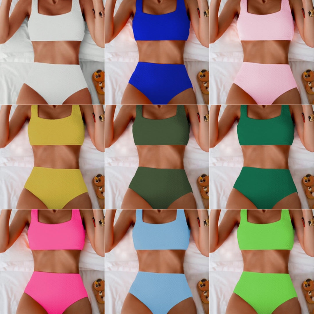 Damen Hochtailliertes Bikini-Set mit strukturiertem Oberteil Echo Archiv