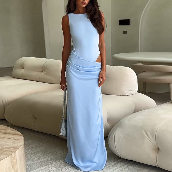 Damen elegantes Maxikleid mit asymmetrischem Design und raffiniertem Tailleneinsatz Echo Archiv