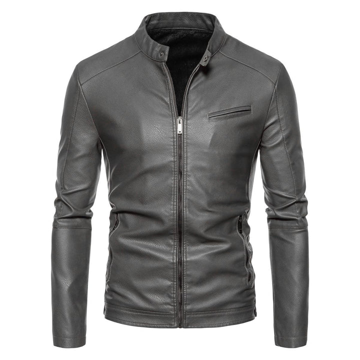 Herren Schmale Kunstleder-Bikerjacke mit Stehkragen, Innenfutter aus Kunstfell und Reißverschlusstaschen Echo Archiv