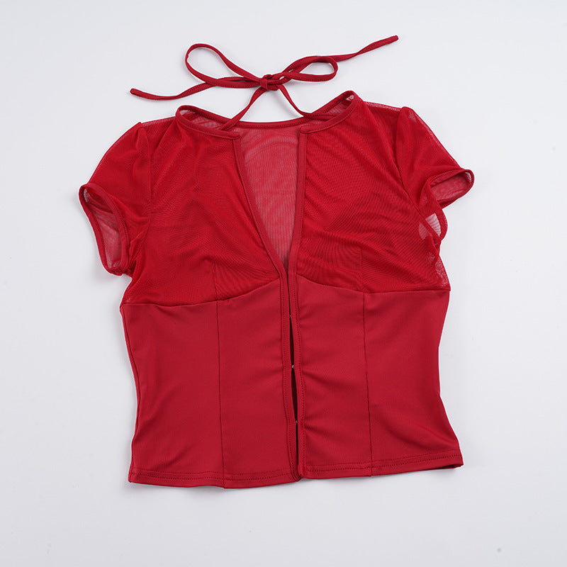 Damen Mesh-Oberteil mit dekorativem Bindeband Echo Archiv