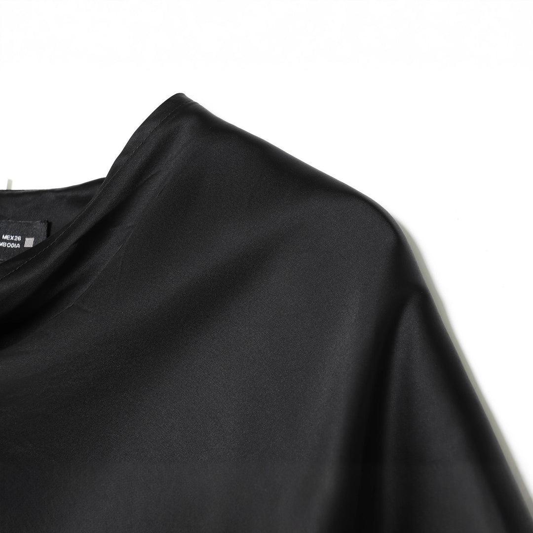 Damen nan asymmetrische Satin-Bluse mit Cascading-Volant und Rundhals Echo Archiv