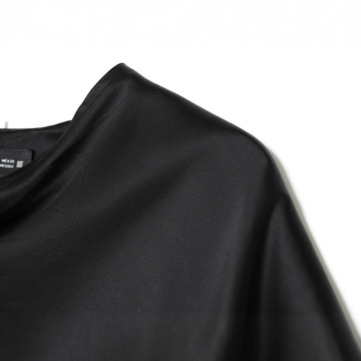 Damen nan asymmetrische Satin-Bluse mit Cascading-Volant und Rundhals Echo Archiv