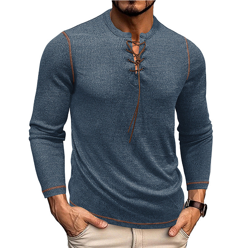 Herren Langarmshirt im modernen Henley-Stil mit Ziernähten Echoarchiv