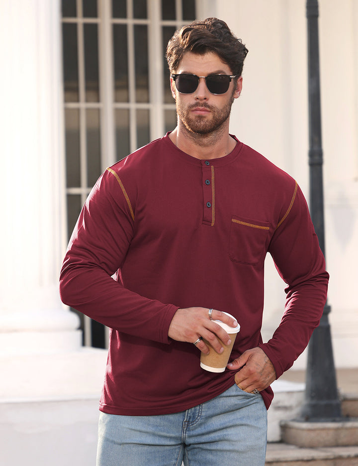 Herren Langarmshirt mit Knopfleiste und Brusttasche Echoarchiv