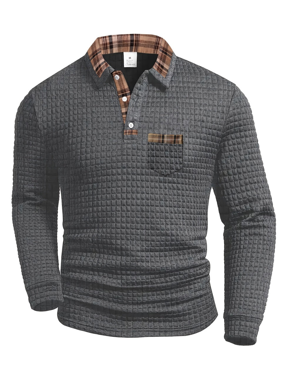 Herren Langarm Poloshirt mit strukturiertem Design und modischem Karokol Echoarchiv