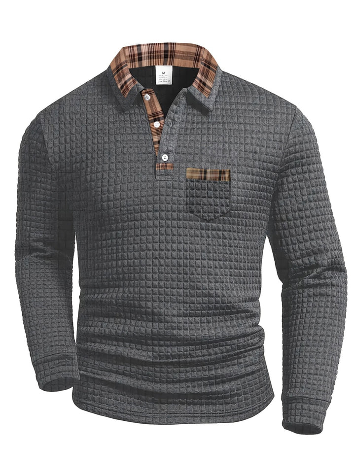 Herren Langarm Poloshirt mit strukturiertem Design und modischem Karokol Echoarchiv