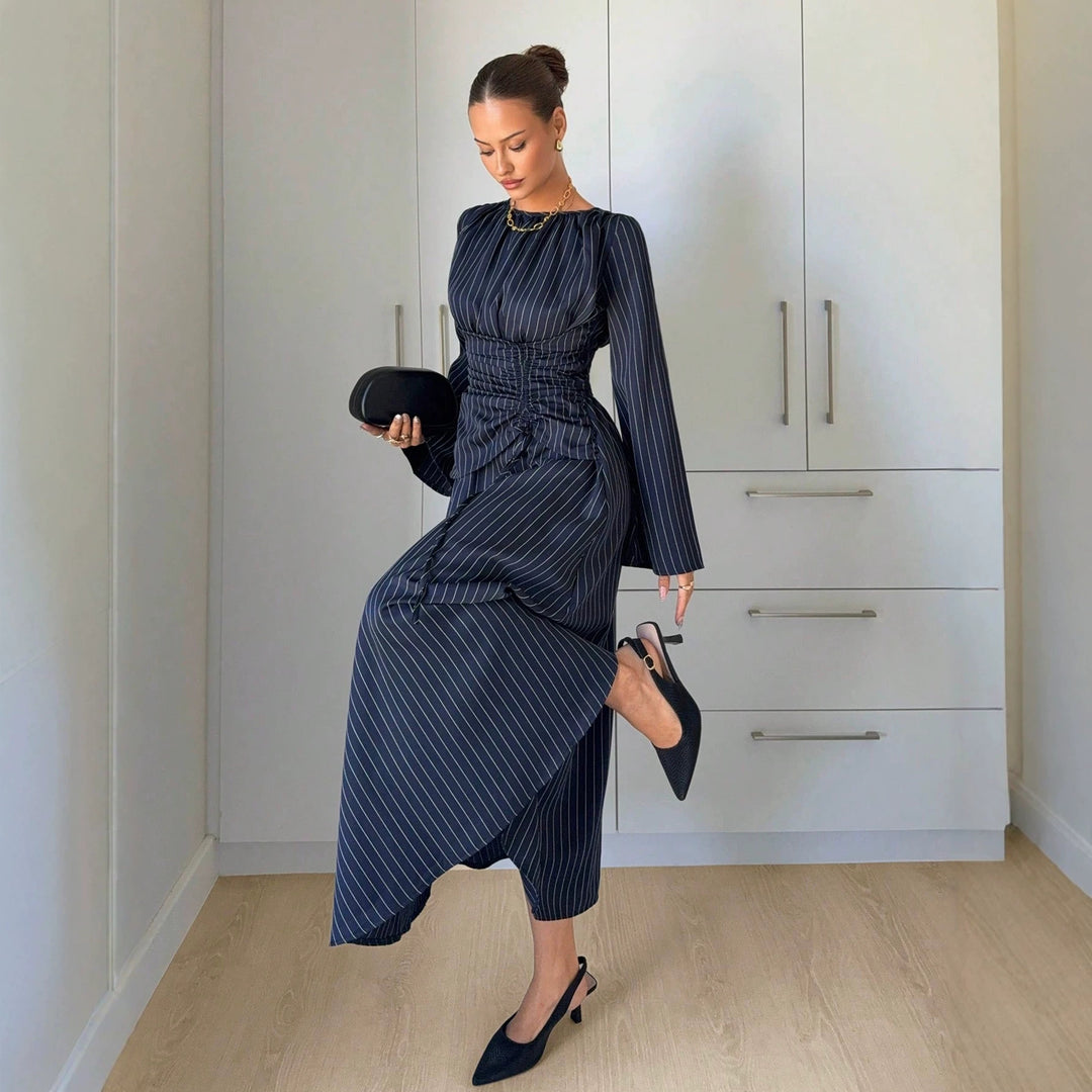 Damen Maxikleid mit geraffter Taillen-Schnürung, weiten Ärmeln und fließendem Rock Echo Archiv