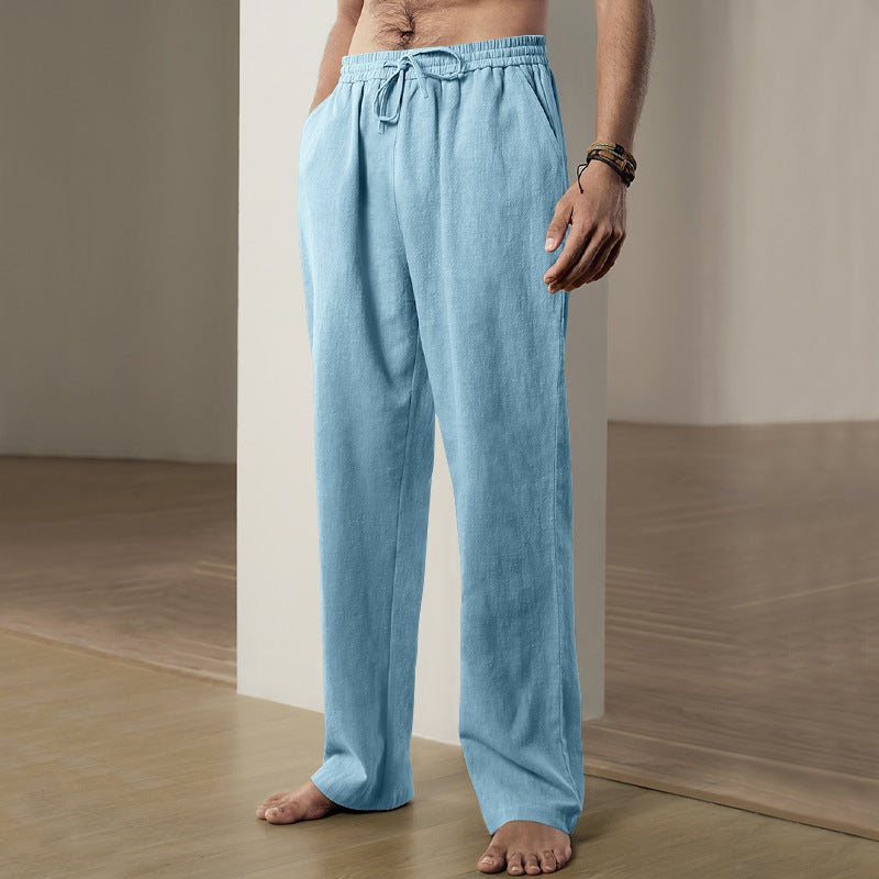 Herren nan weiche Leinen-Baumwoll Loungehose mit elastischem Tunnelzugbund, Seitentaschen und entspanntem geradem Bein Echo Archiv