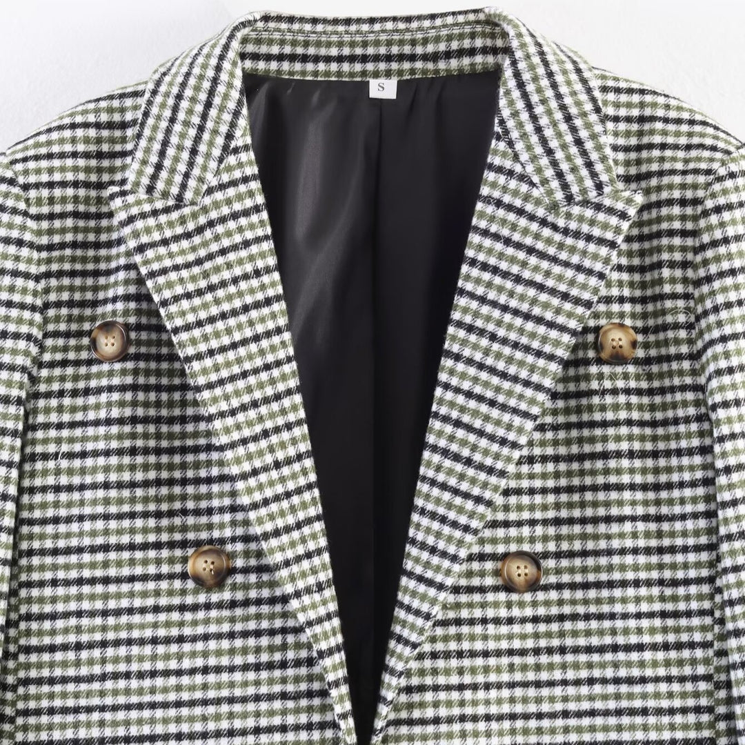 Damen Zweireihiger Hahnentritt-Blazer mit Schwalbenschwanz-Saum und Reverskragen Echo Archiv