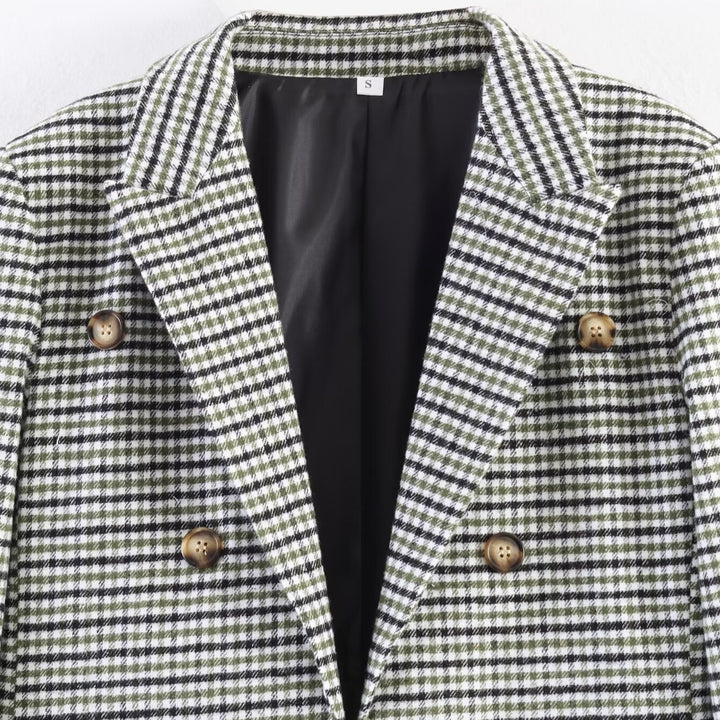Damen Zweireihiger Hahnentritt-Blazer mit Schwalbenschwanz-Saum und Reverskragen Echo Archiv
