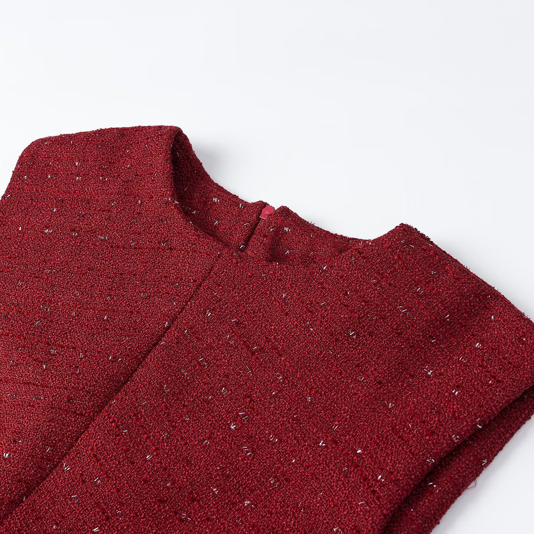 Damen Ärmelloses Tweed-Midikleid mit taillierten Seitenbahnen Echoarchiv