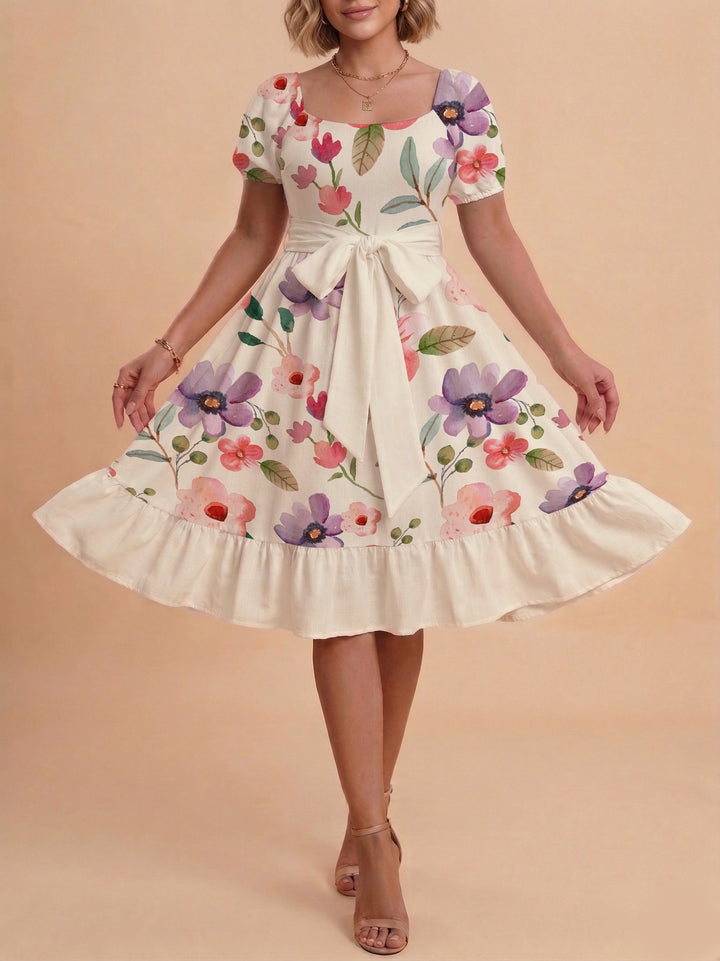 Damen elegantes Maxikleid mit floralem Design und Taillengürtel Echo Archiv