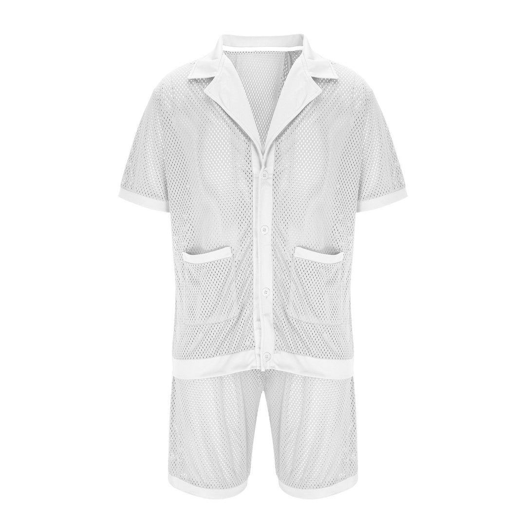 Damen Luftiges Netz-Pyjama-Set mit praktischen Taschen und Knopfleiste Echoarchiv