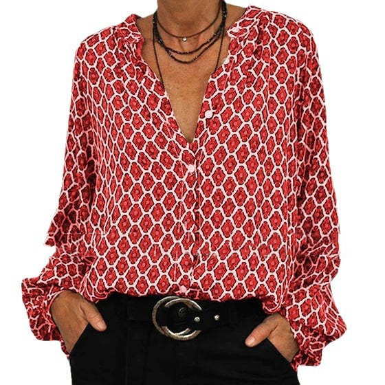 Damen Bluse mit ausgefallenem Druck und bequemen langen Ärmeln Echoarchiv