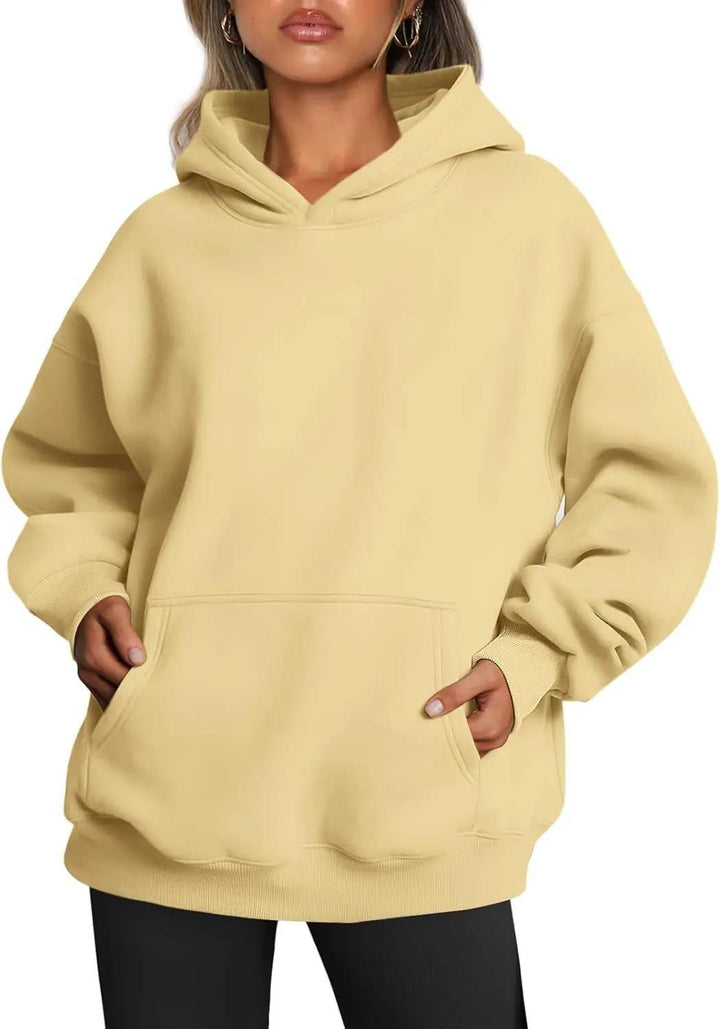 Damen oversized Kapuzenpullover mit verlängerter Silhouette und Kängurutasche – Auréline