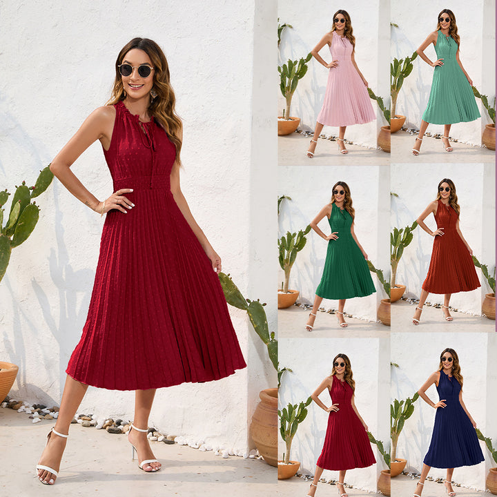 Damen Plissiertes Midikleid mit elegantem Schlitz und verstellbarem Kragen Echo Archiv