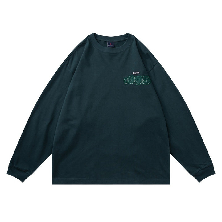Unisex Oversize-Langarmshirt aus Baumwollmix mit geripptem Rundhals und dezenter Brustapplikation Echoarchiv
