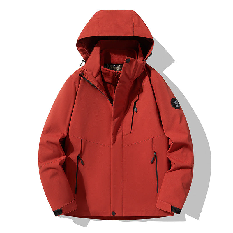 Herren dreilagige atmungsaktive Softshell-Trekkingjacke mit integriertem Fleecekragen und verstellbarer Kapuze Echoarchiv