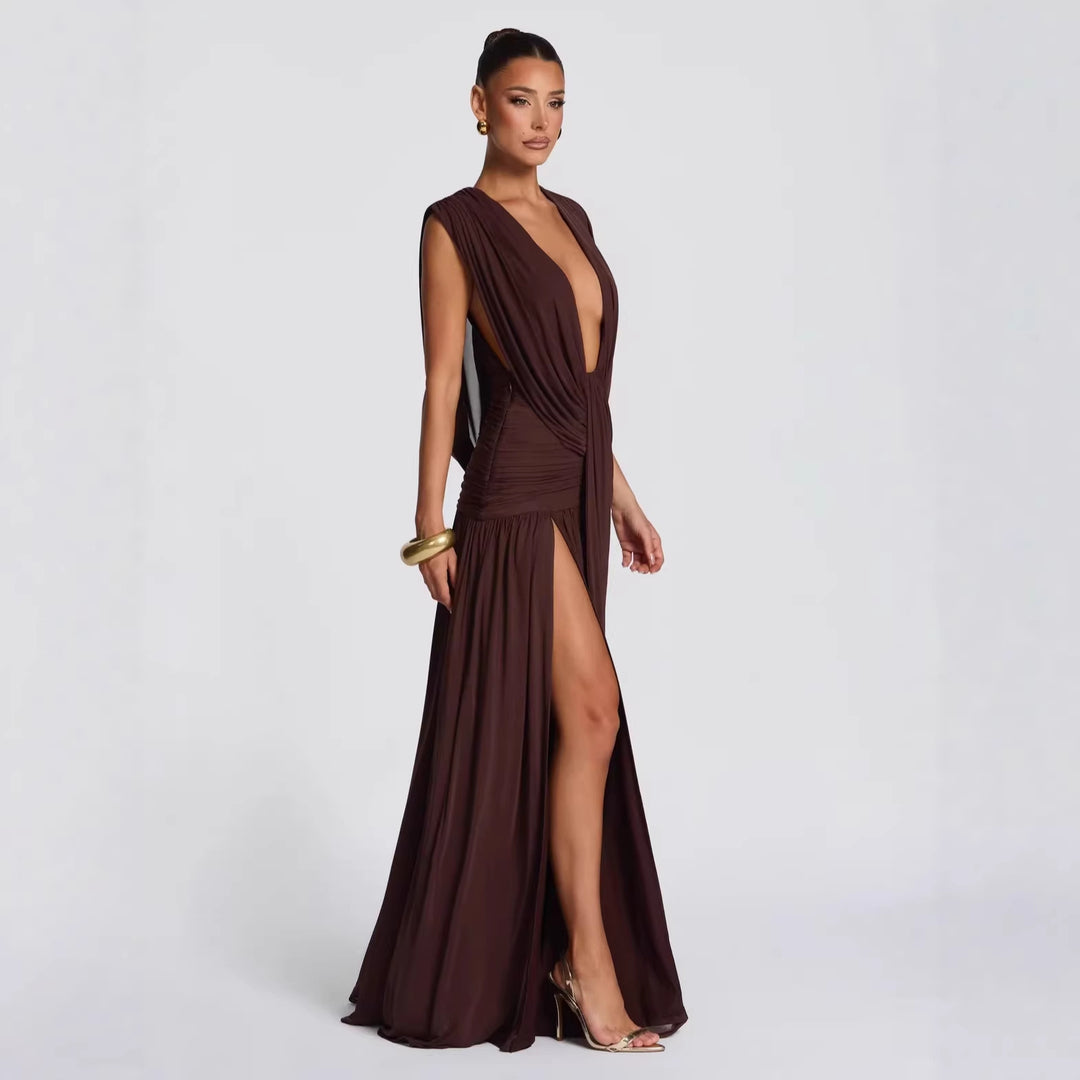Damen Elegantes tief ausgeschnittenes Abendkleid mit Raffung Echo Archiv