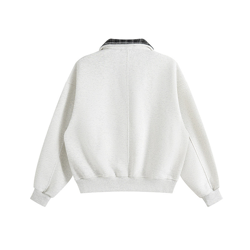 Unisex Lagenlook-Sweatshirt mit eingenähtem Karokragen und seitlichen Einschubtaschen Echoarchiv