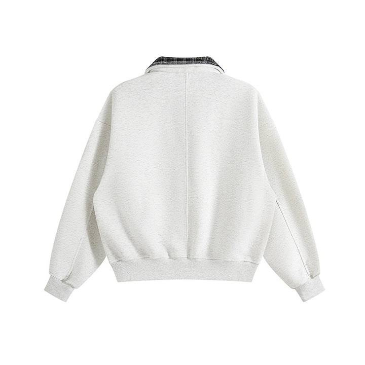 Unisex Lagenlook-Sweatshirt mit eingenähtem Karokragen und seitlichen Einschubtaschen Echoarchiv