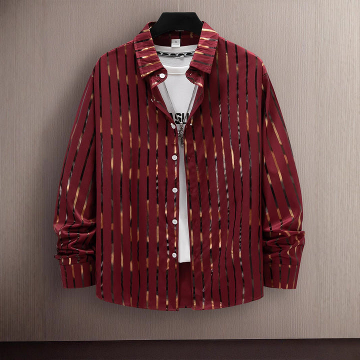 Herren Stilvolles Slim-Fit Gestreiftes Button-Up Hemd Echoarchiv