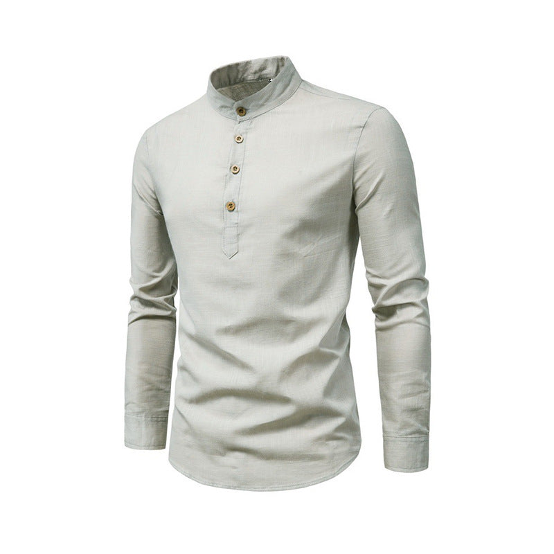 Herren Langarmhemd mit Henley-Ausschnitt und dekorativer Knopfleiste Echoarchiv