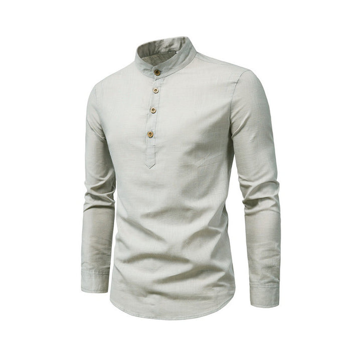 Herren Langarmhemd mit Henley-Ausschnitt und dekorativer Knopfleiste Echoarchiv