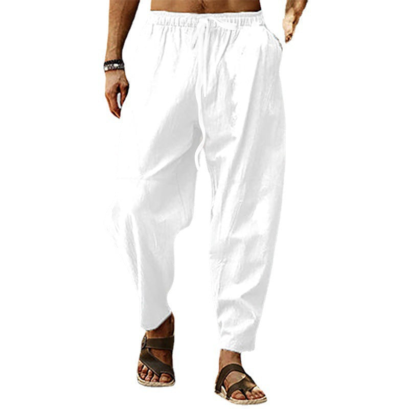 Herren nan lockere Sommer-Slouch-Hose aus Leinenmix mit elastischem Bund und konischem Knöchelabschluss Echoarchiv