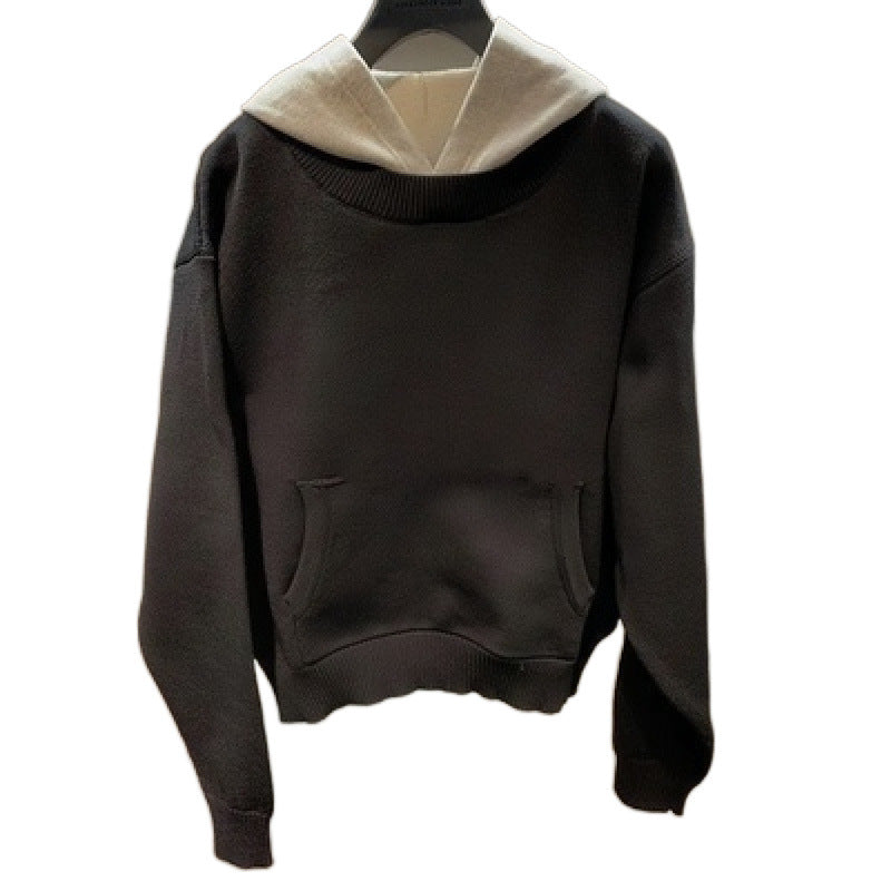 Unisex Grobgestricktes Lagenlook-Sweatshirt mit Kontrastkapuze und Kängurutasche Echoarchiv