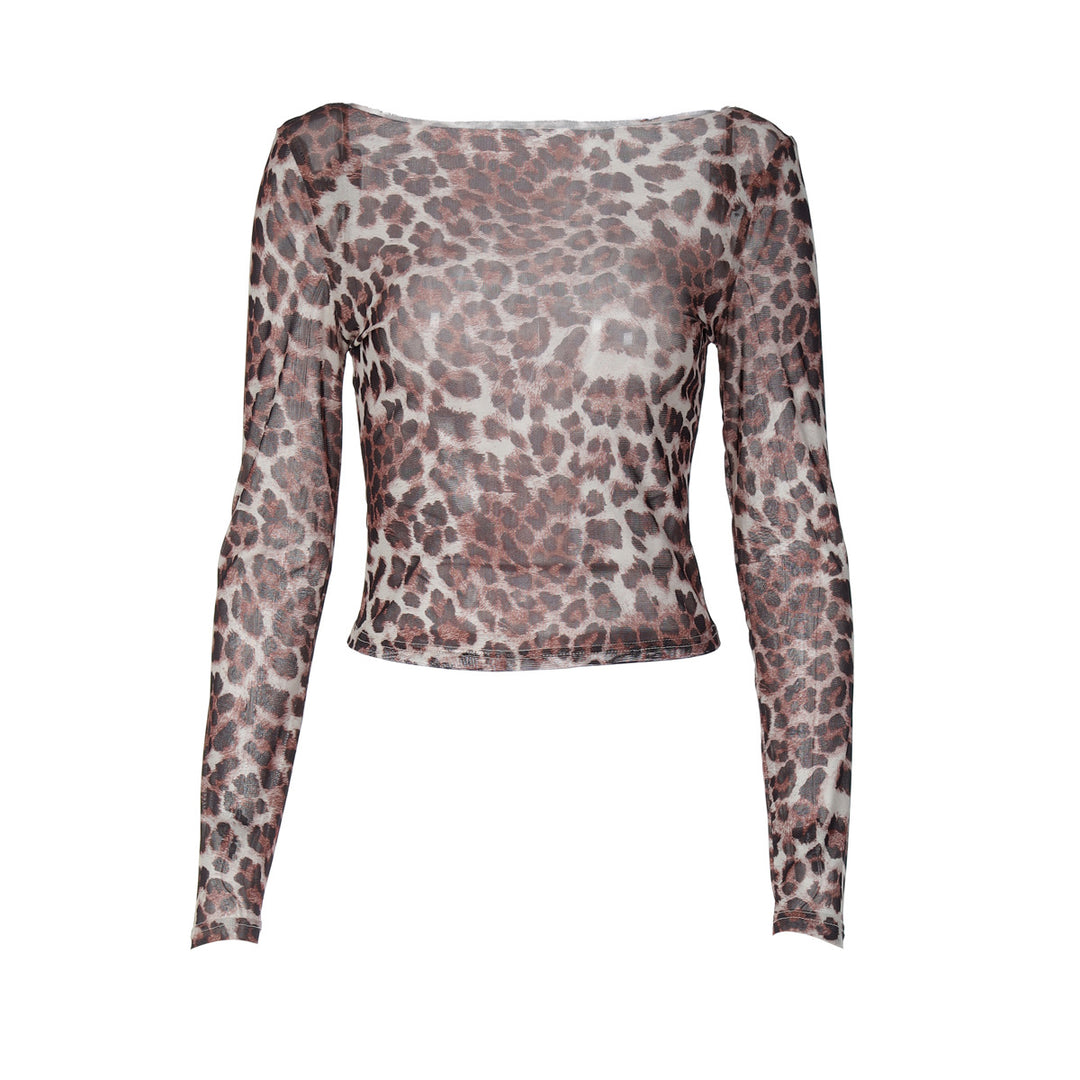 Damen Transparente Langarmbluse mit Leopardenmuster Echo Archiv
