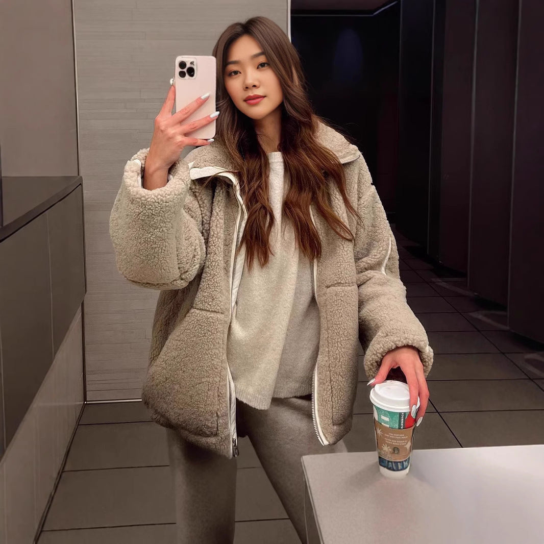 Damen Fleecejacke mit hohem Kragen und Taschen Echoarchiv