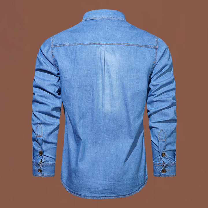 Herren nan robustes Stretch-Denim Hemd mit verstärkten Klappbrusttaschen und kontrastnähten Echo Archiv
