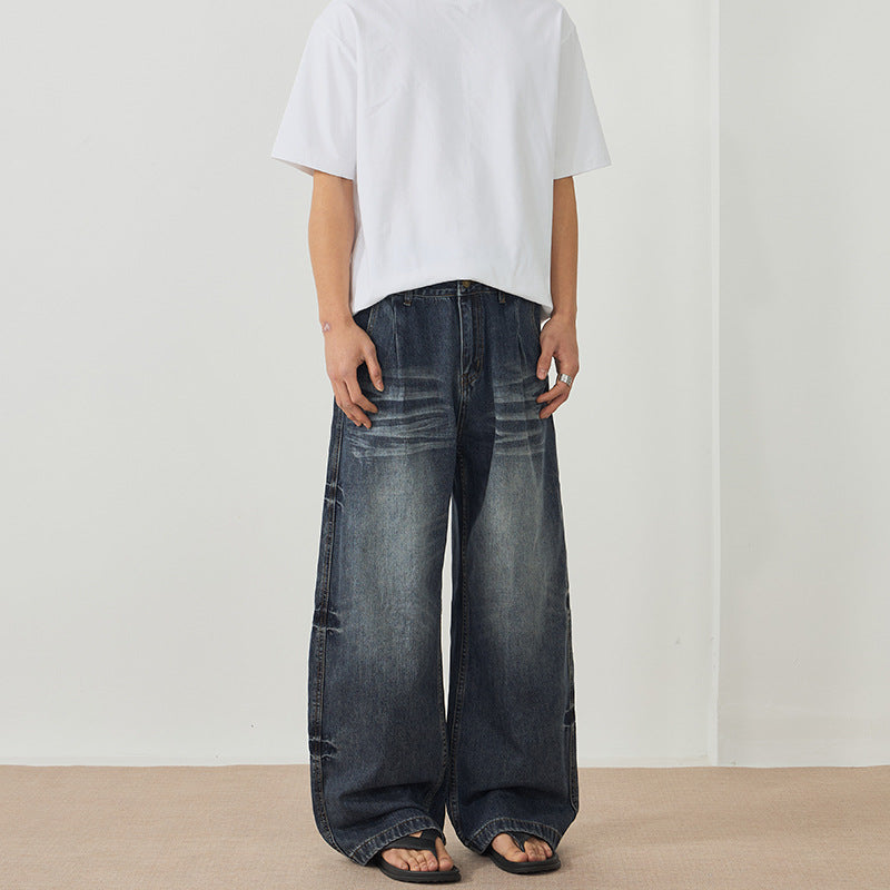 Herren Weitfallende Paneel-Denim-Jeans im Baggy-Schnitt mit verlängertem Saum Echo Archiv