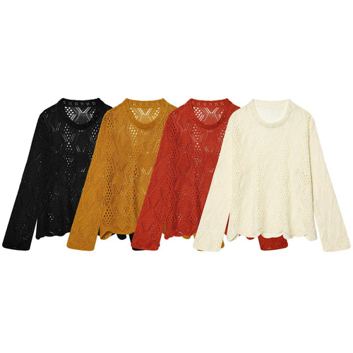 Damen Lochstrick-Pullover mit Zopfmuster und geschwungenem Saum Echo Archiv
