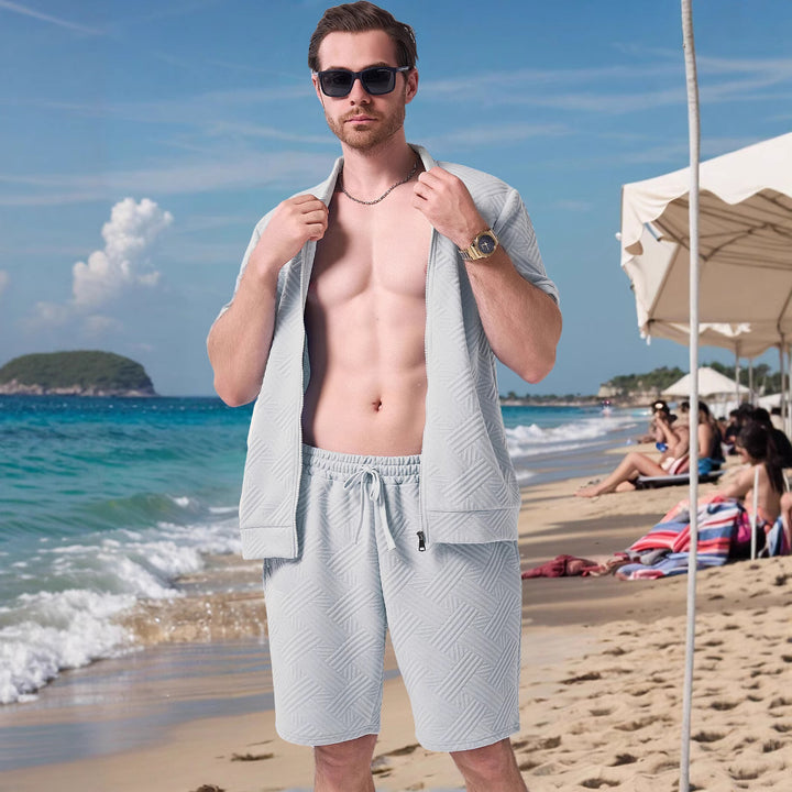 Herren lässiges Strandoutfit mit kurzärmligem Hemd und bequemen Shorts Echoarchiv