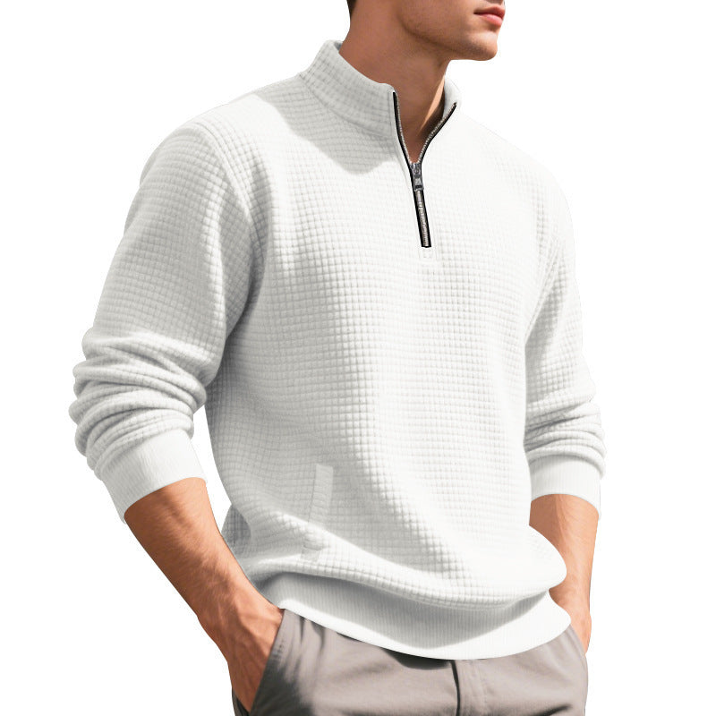 Herren eleganter Fleece-Pullover mit halbem Reißverschluss und strukturiertem Design Echoarchiv